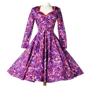 Pinup Couture Purple Floral Rose Heidi Swing Dress Size XS